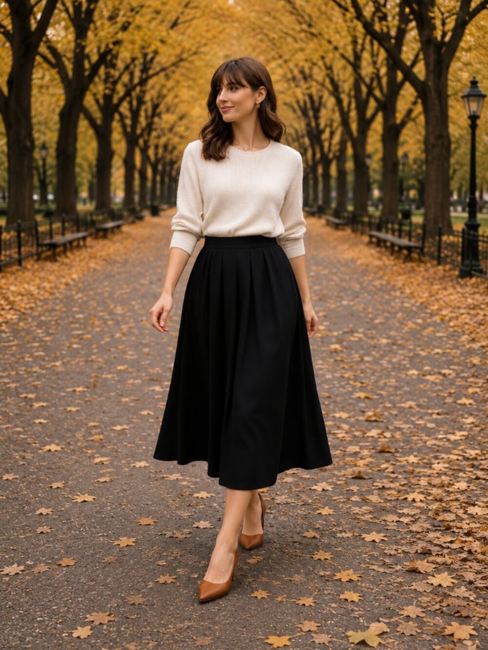 Essay Black Pleated Midi Skirt with Pockets Size 6